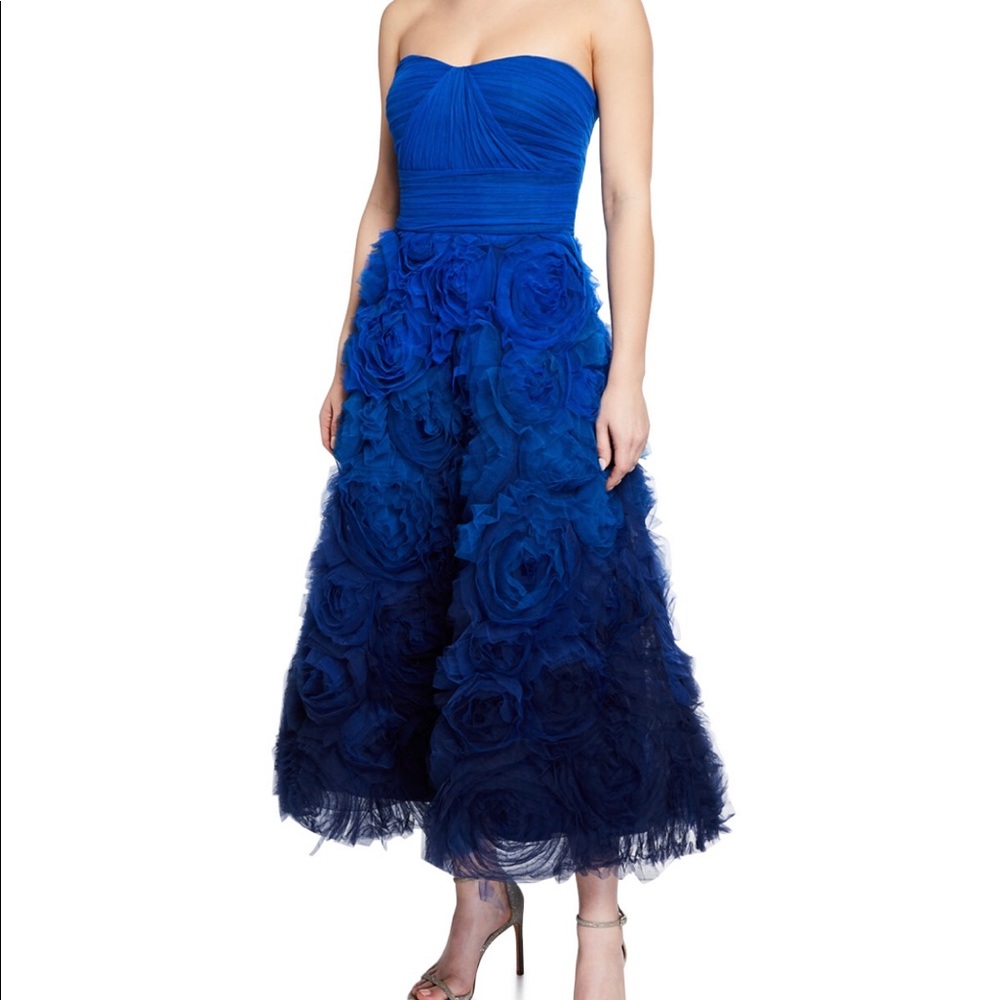 Marchesa Notte Ombre Strapless Textured Tulle Gown